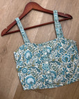 Rachel Zoe 100% Linen Blue Paisley Peacock Print Button Down Tank Top
