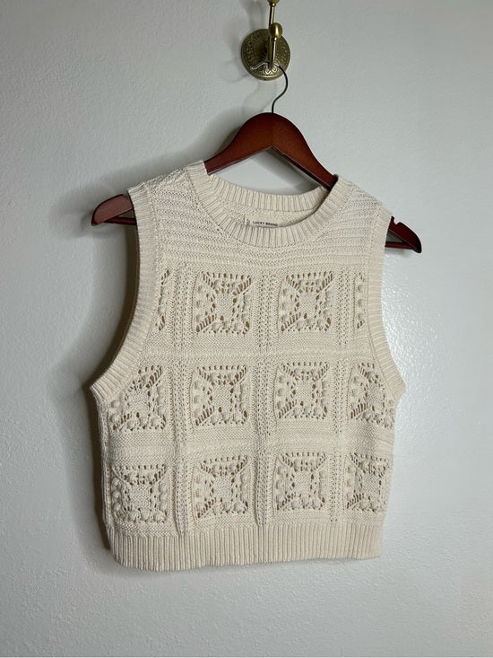 Lucky Brand Lucky Brand 100% Cotton Cream Crochet Bobble Knit Sweater Tank Top - Cotton