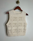Lucky Brand 100% Cotton Cream Crochet Bobble Knit Sweater Tank Top