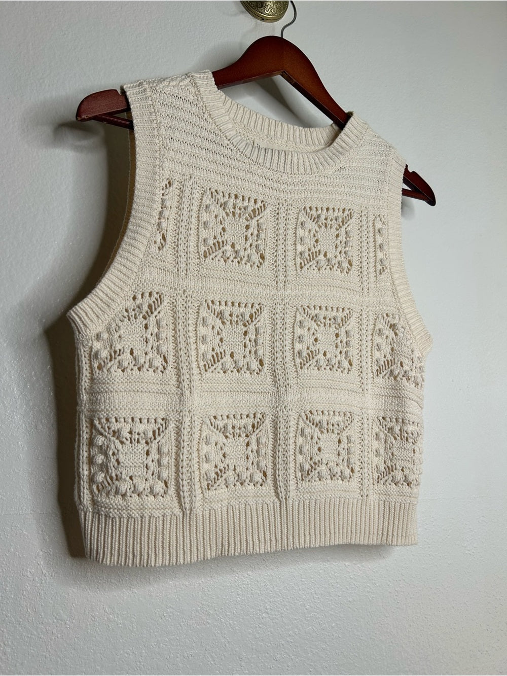 Lucky Brand Lucky Brand 100% Cotton Cream Crochet Bobble Knit Sweater Tank Top - Cotton