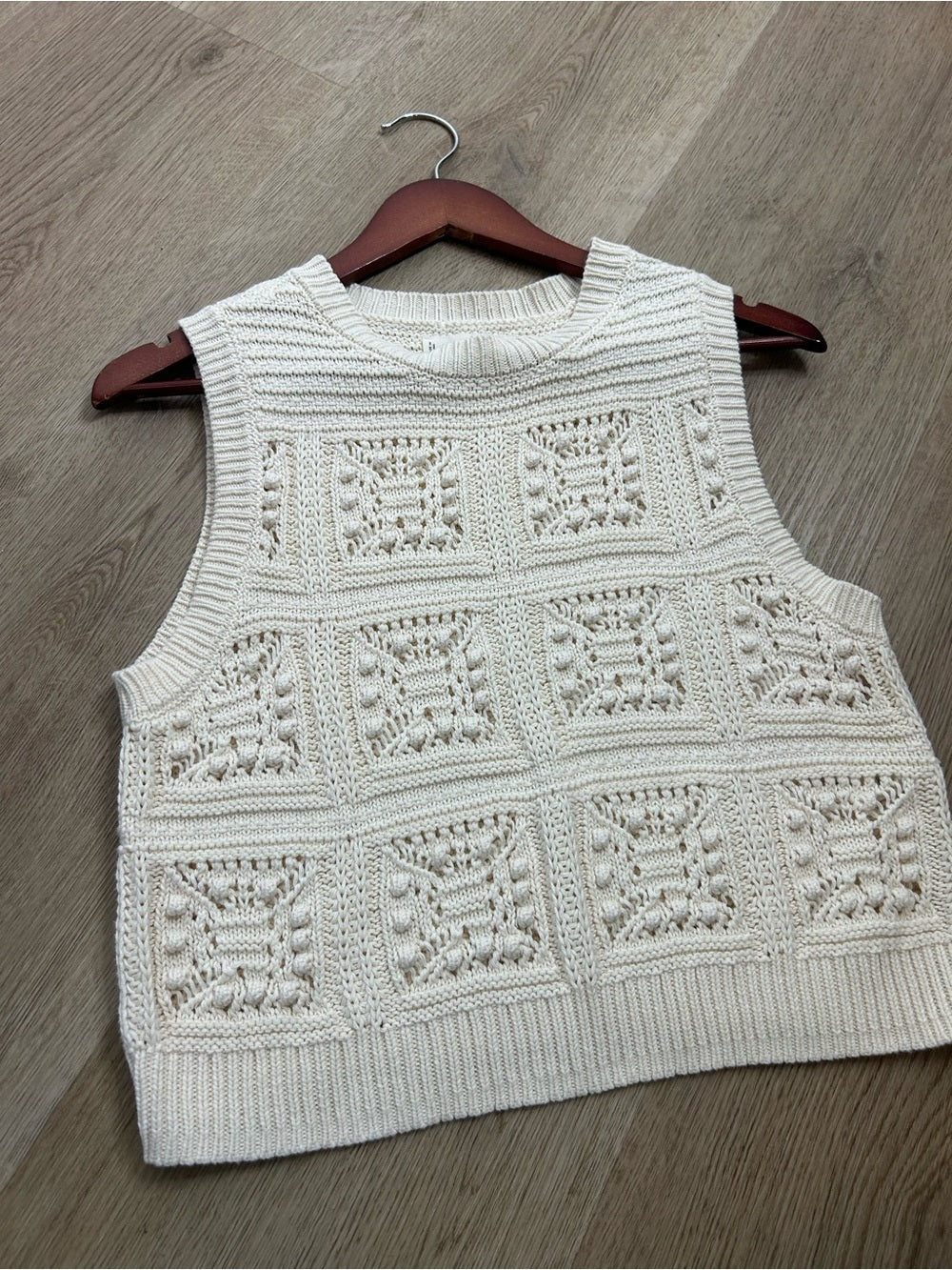 Lucky Brand 100% Cotton Cream Crochet Bobble Knit Sweater Tank Top