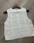 Lucky Brand 100% Cotton Cream Crochet Bobble Knit Sweater Tank Top