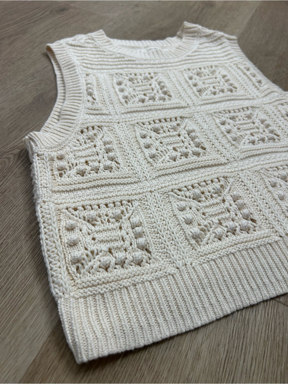 Lucky Brand 100% Cotton Cream Crochet Bobble Knit Sweater Tank Top
