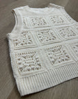 Lucky Brand 100% Cotton Cream Crochet Bobble Knit Sweater Tank Top