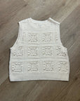 Lucky Brand 100% Cotton Cream Crochet Bobble Knit Sweater Tank Top