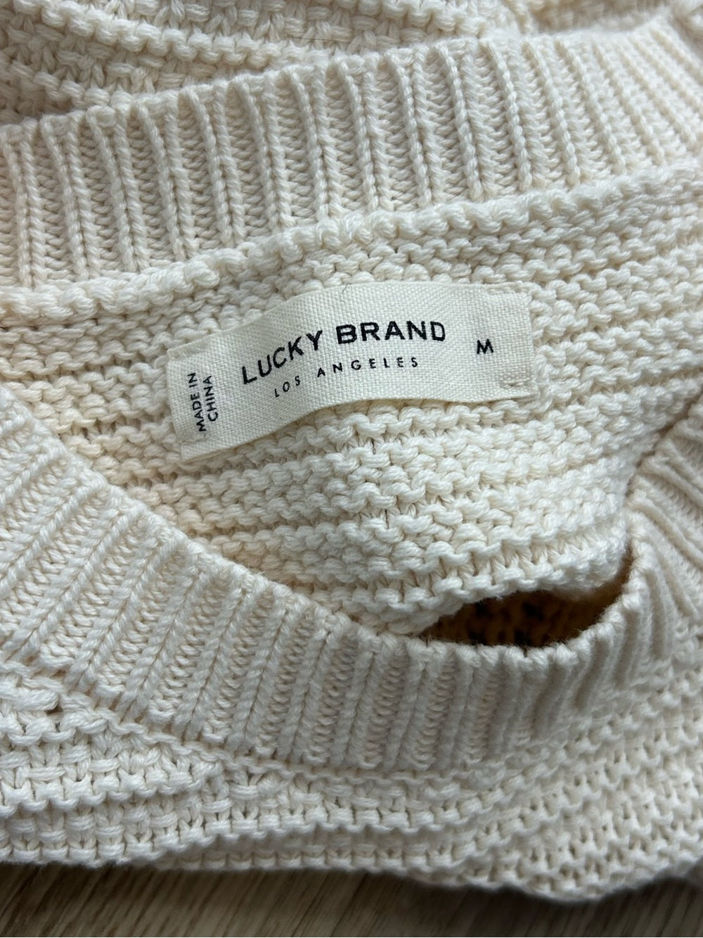Lucky Brand 100% Cotton Cream Crochet Bobble Knit Sweater Tank Top