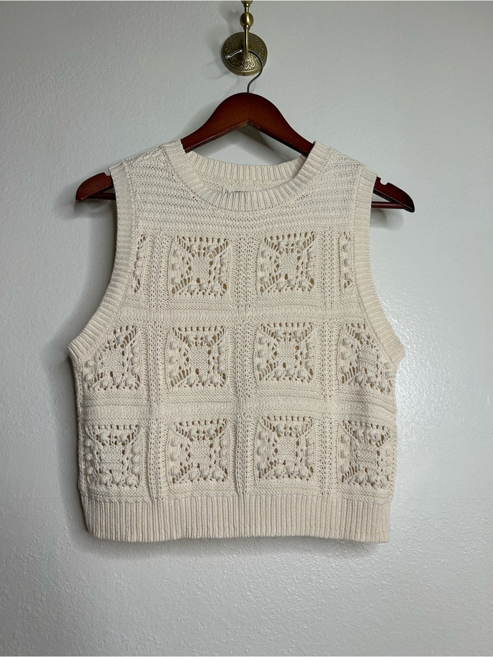 Lucky Brand Lucky Brand 100% Cotton Cream Crochet Bobble Knit Sweater Tank Top - Cotton
