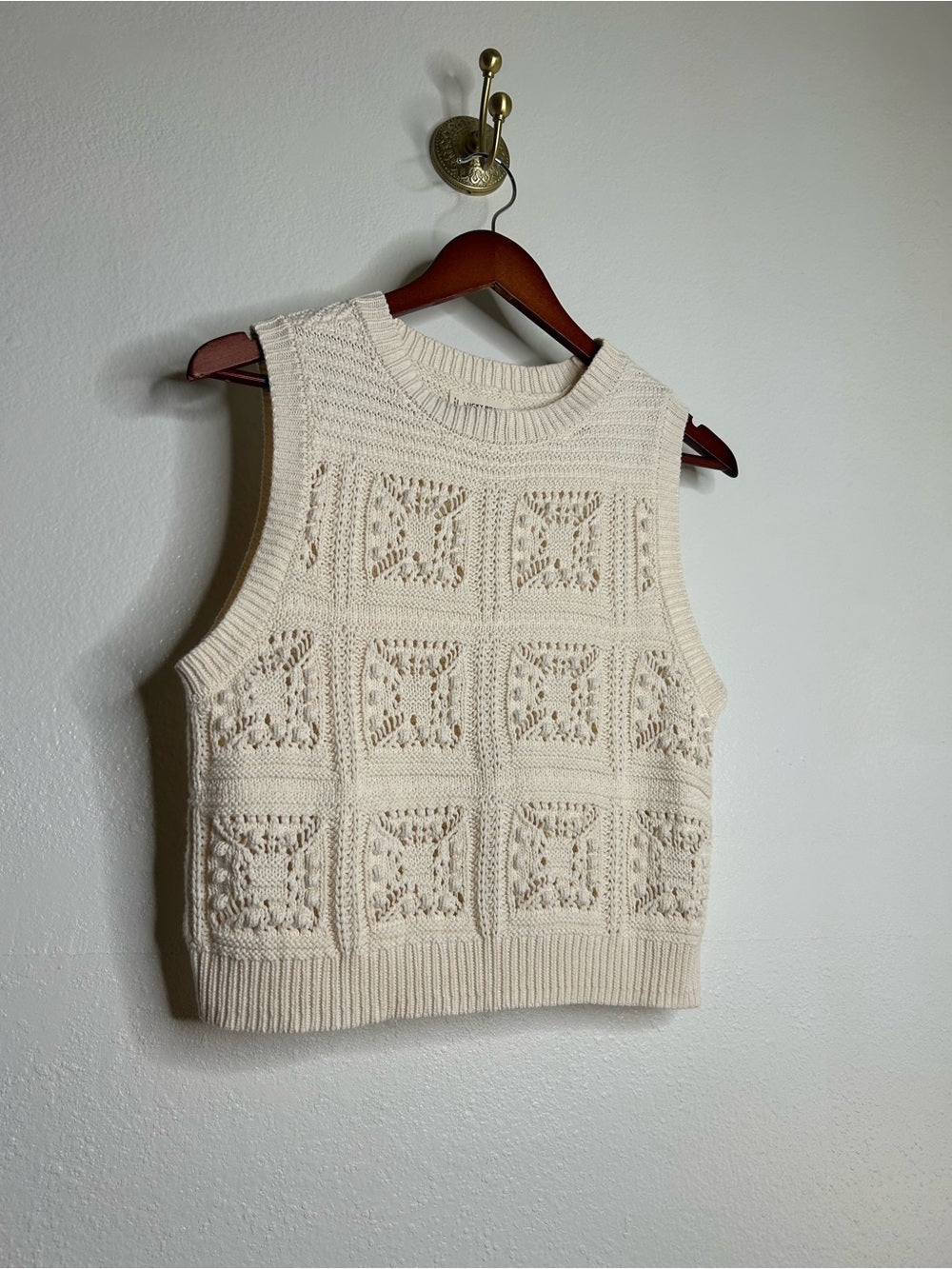 Lucky Brand Lucky Brand 100% Cotton Cream Crochet Bobble Knit Sweater Tank Top - Cotton