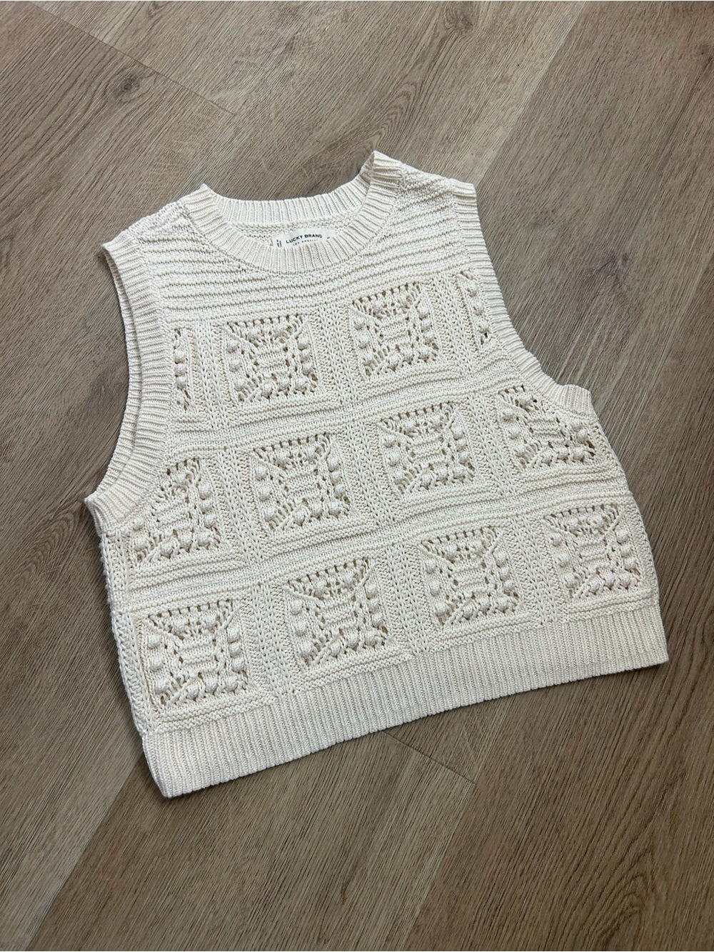 Lucky Brand Lucky Brand 100% Cotton Cream Crochet Bobble Knit Sweater Tank Top - Cotton