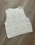 Lucky Brand 100% Cotton Cream Crochet Bobble Knit Sweater Tank Top