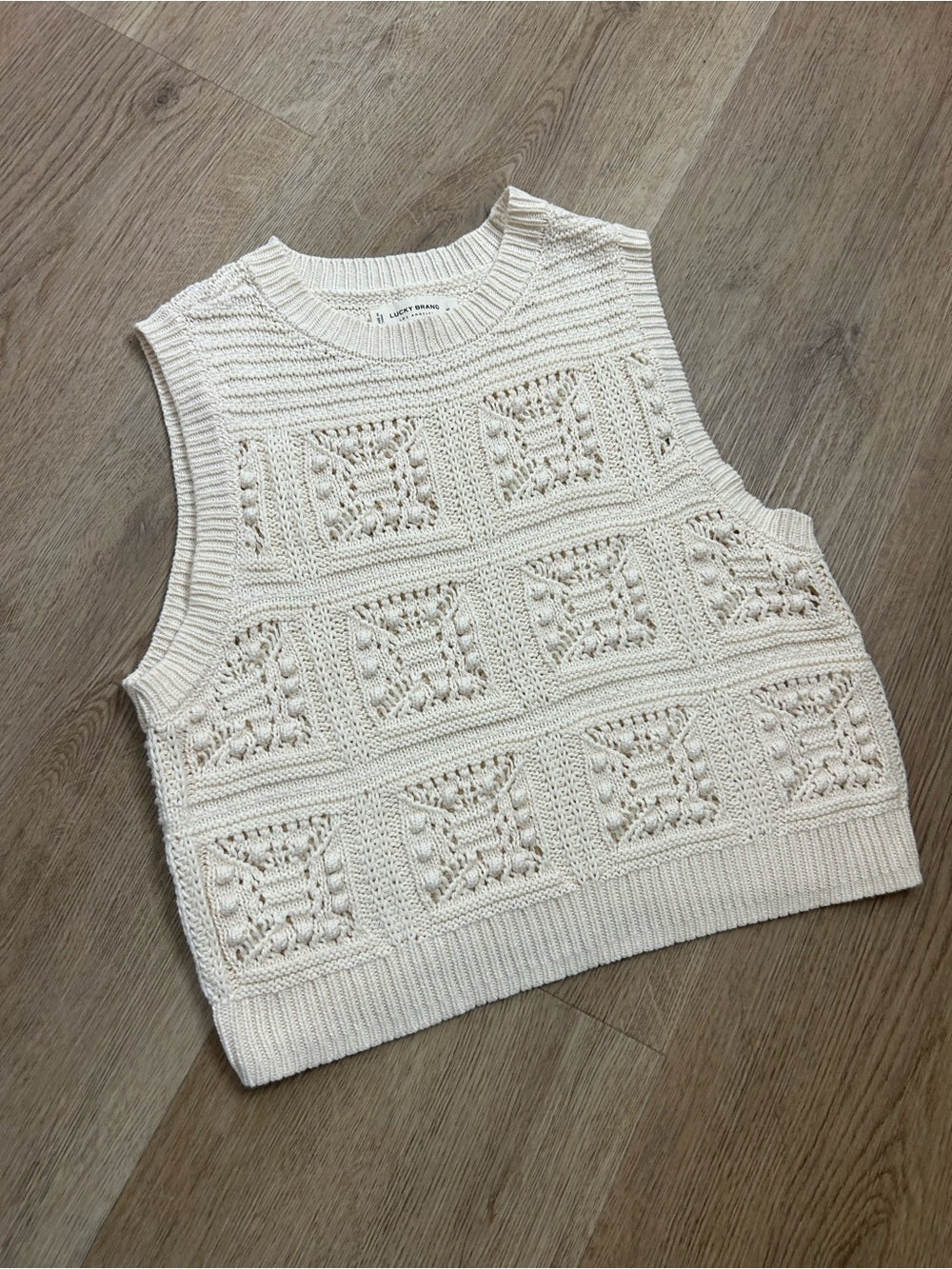 Lucky Brand Lucky Brand 100% Cotton Cream Crochet Bobble Knit Sweater Tank Top - Cotton