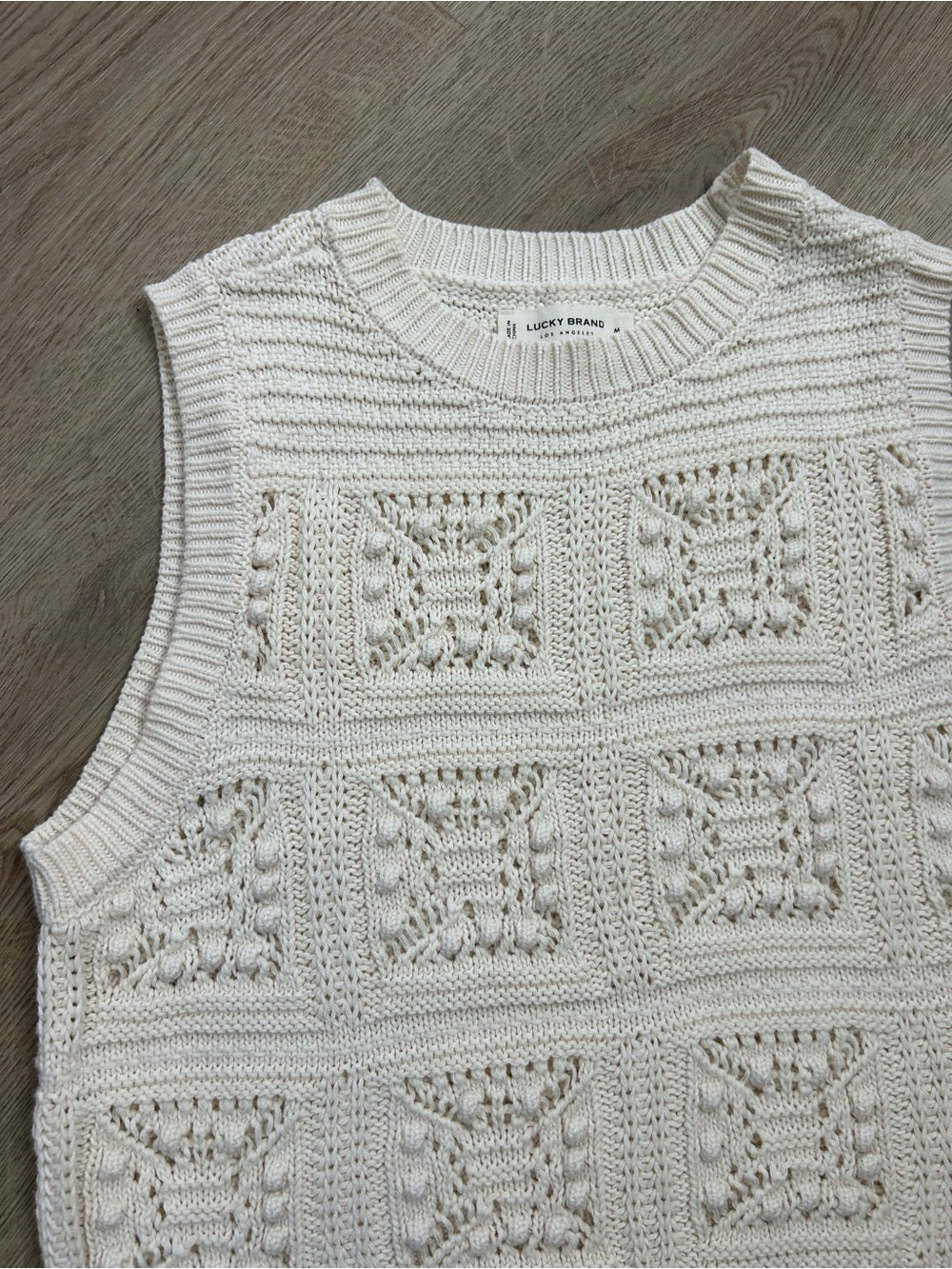 Lucky Brand 100% Cotton Cream Crochet Bobble Knit Sweater Tank Top