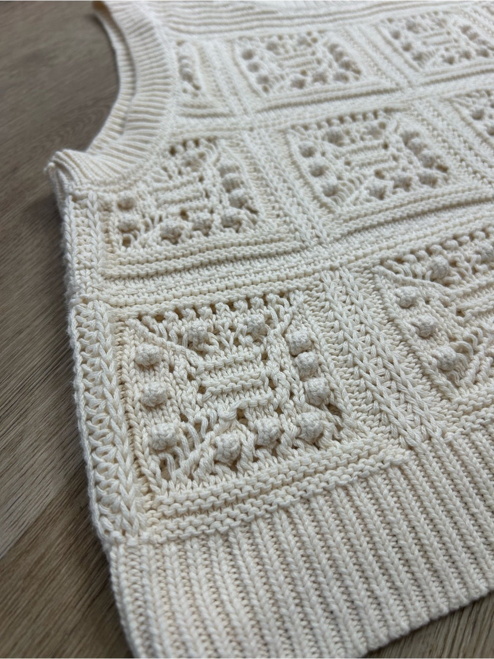 Lucky Brand 100% Cotton Cream Crochet Bobble Knit Sweater Tank Top