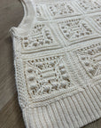 Lucky Brand 100% Cotton Cream Crochet Bobble Knit Sweater Tank Top