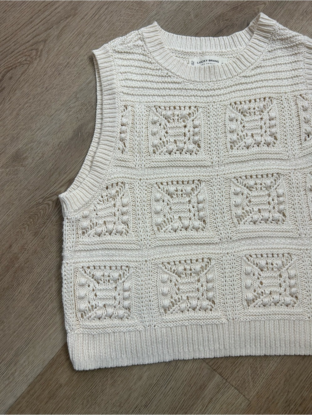 Lucky Brand 100% Cotton Cream Crochet Bobble Knit Sweater Tank Top