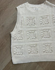 Lucky Brand 100% Cotton Cream Crochet Bobble Knit Sweater Tank Top