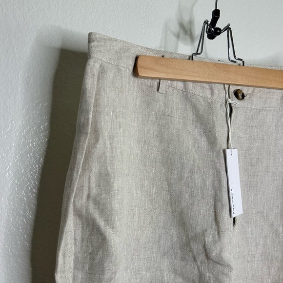 Reformation 100% Linen Freddie Straight Leg Trouser Pant in Oatmeal