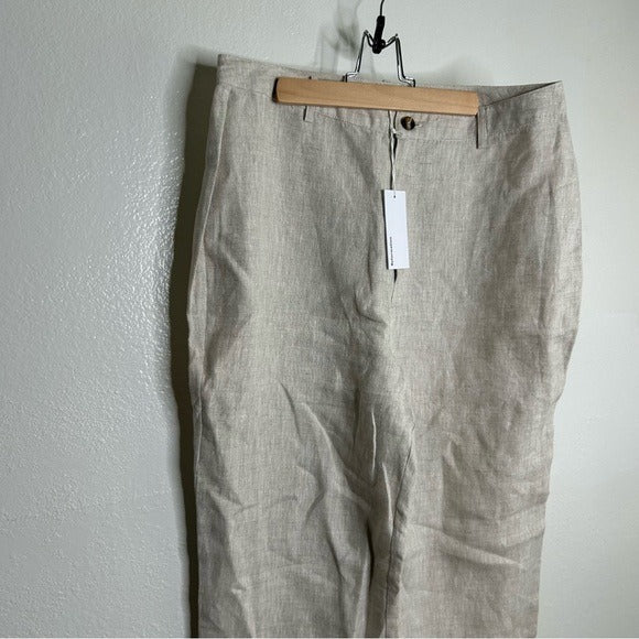 Reformation 100% Linen Freddie Straight Leg Trouser Pant in Oatmeal