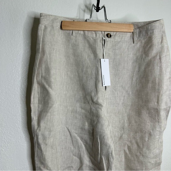 Reformation 100% Linen Freddie Straight Leg Trouser Pant in Oatmeal