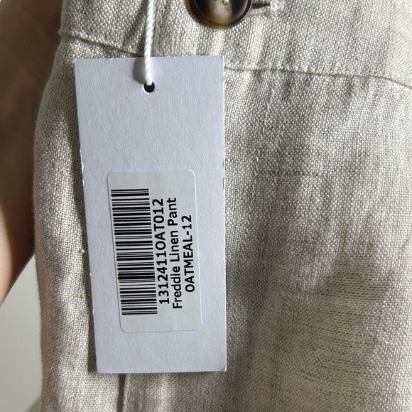 Reformation 100% Linen Freddie Straight Leg Trouser Pant in Oatmeal