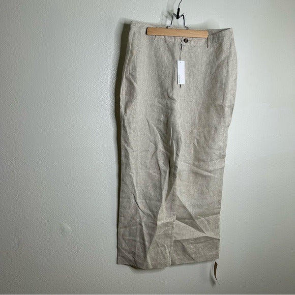 Reformation 100% Linen Freddie Straight Leg Trouser Pant in Oatmeal