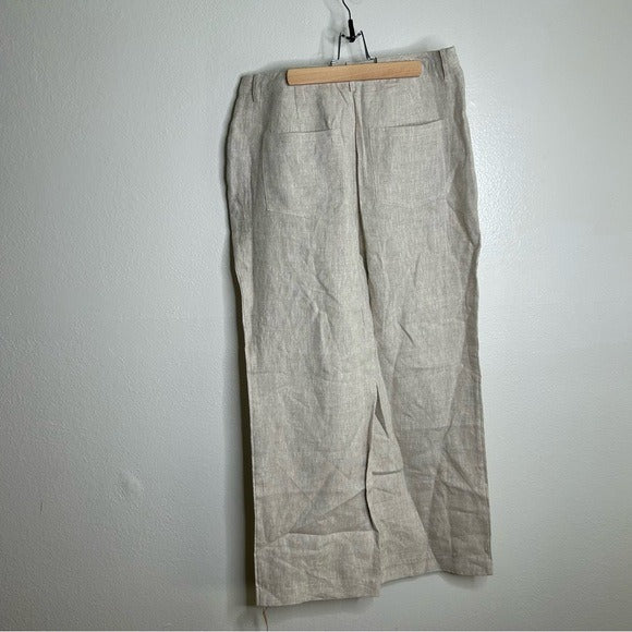 Reformation 100% Linen Freddie Straight Leg Trouser Pant in Oatmeal