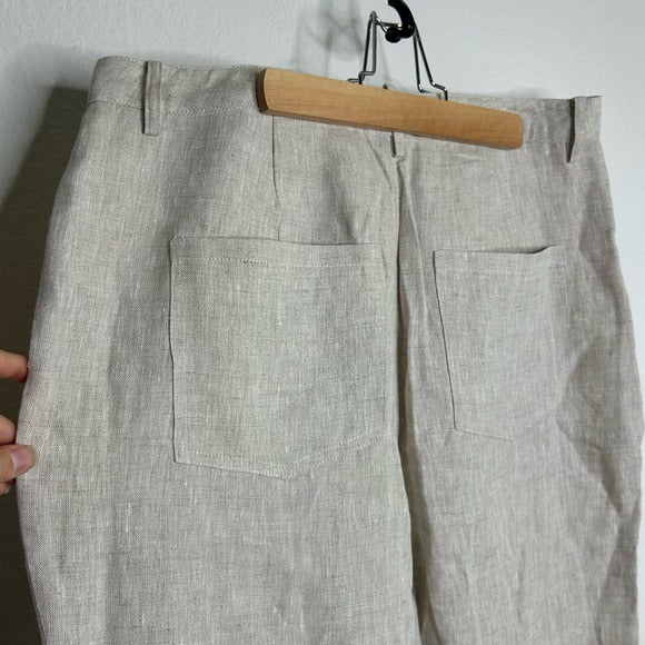 Reformation 100% Linen Freddie Straight Leg Trouser Pant in Oatmeal
