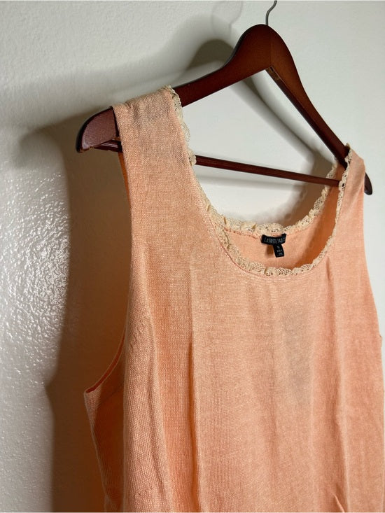 NWT Lafayette 148 100% Linen Salmon Pink Knit Textured Lace Tank Top