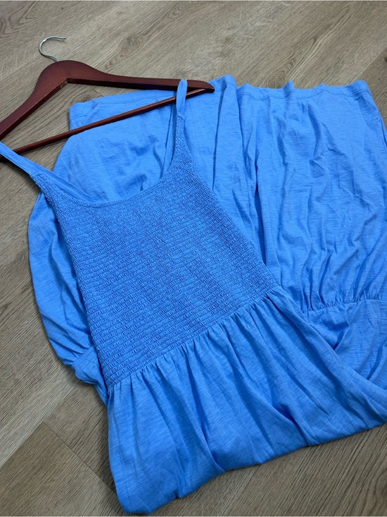 Nation LTD Nation LA 100% Cotton Penelope Smocked Midi Dress in Blue Laguna - Cotton