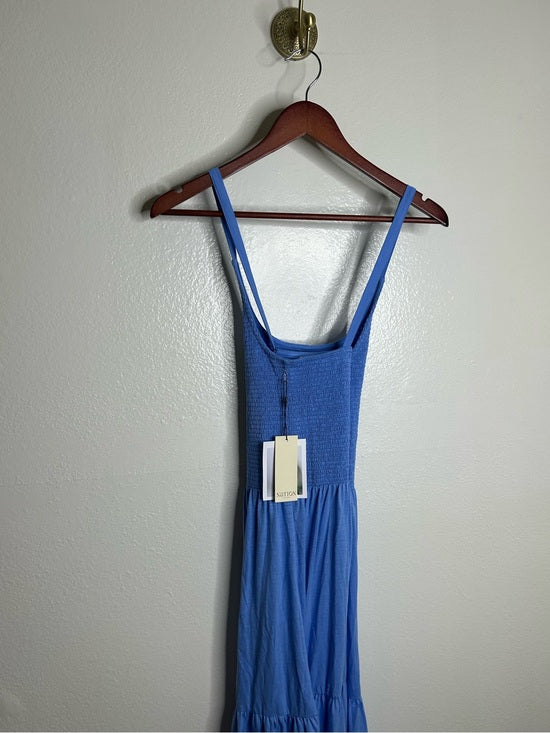 Nation LA 100% Cotton Penelope Smocked Midi Dress in Blue Laguna