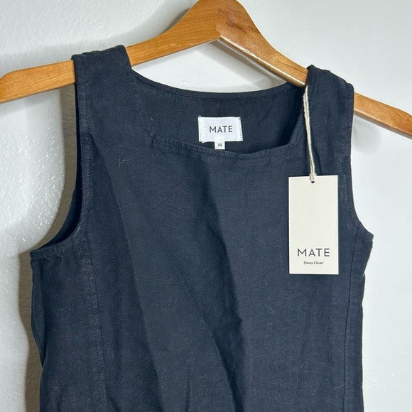 MATE the Label MATE The Label 100% Organic Linen Sqaure Neck Mini Dress Black - Linen