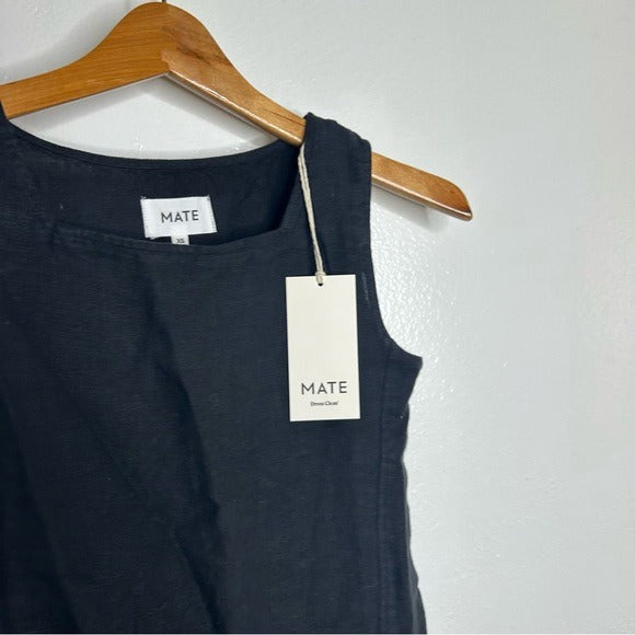 MATE the Label MATE The Label 100% Organic Linen Sqaure Neck Mini Dress Black - Linen