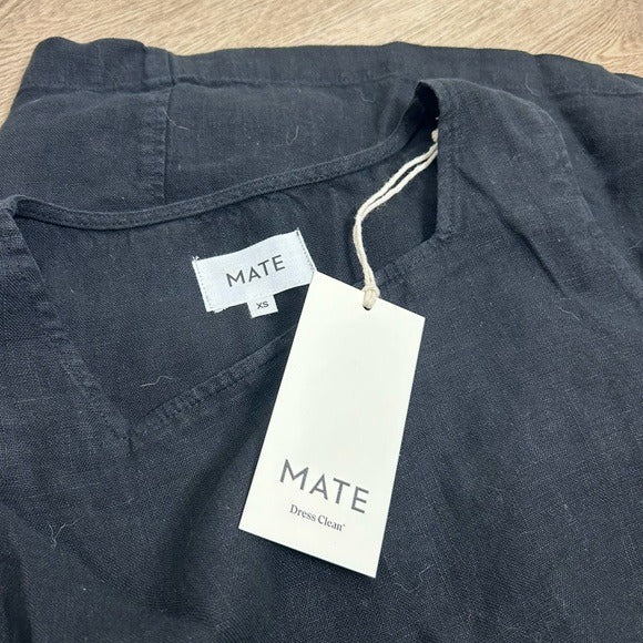 MATE The Label 100% Organic Linen Sqaure Neck Mini Dress Black