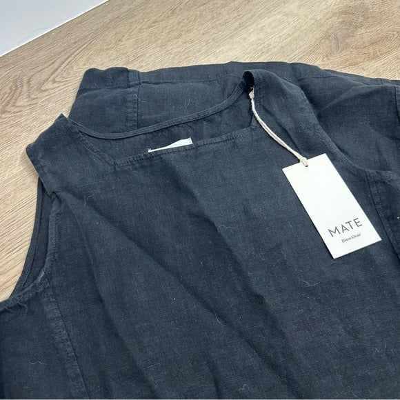 MATE The Label 100% Organic Linen Sqaure Neck Mini Dress Black