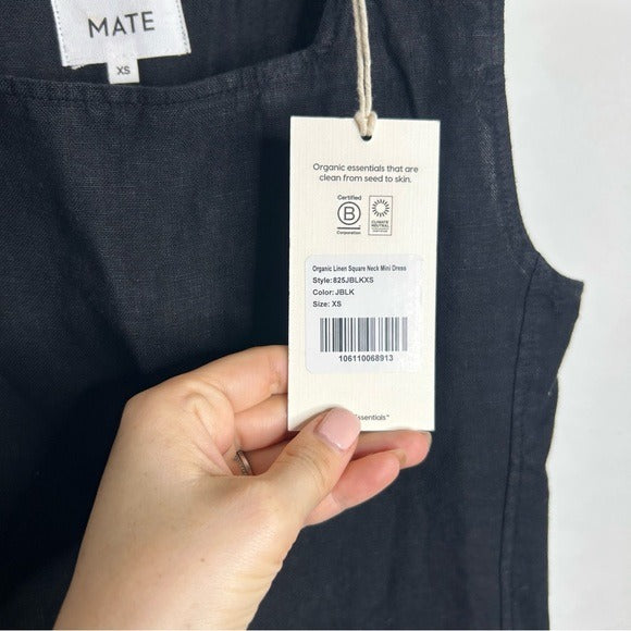 MATE The Label 100% Organic Linen Sqaure Neck Mini Dress Black