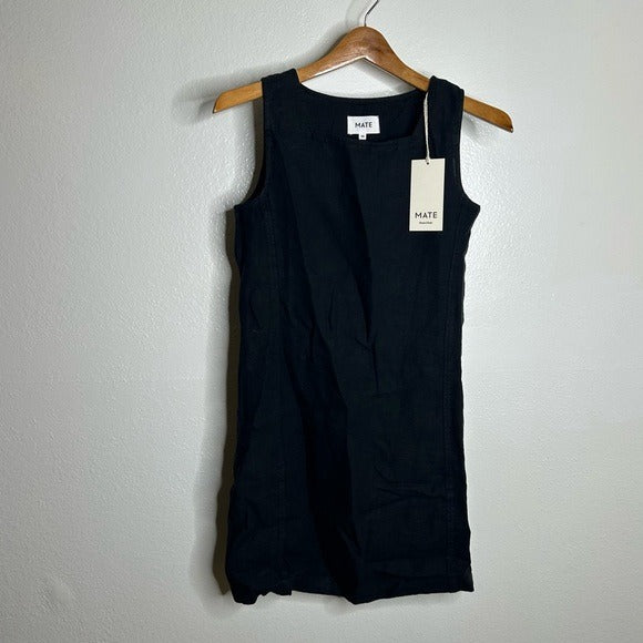 MATE the Label MATE The Label 100% Organic Linen Sqaure Neck Mini Dress Black - Linen