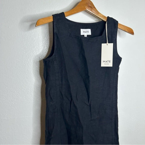 MATE the Label MATE The Label 100% Organic Linen Sqaure Neck Mini Dress Black - Linen
