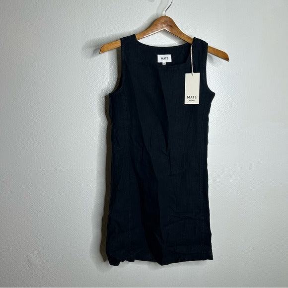 MATE the Label MATE The Label 100% Organic Linen Sqaure Neck Mini Dress Black - Linen