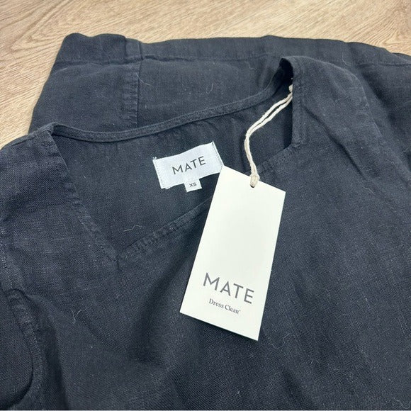 MATE The Label 100% Organic Linen Sqaure Neck Mini Dress Black