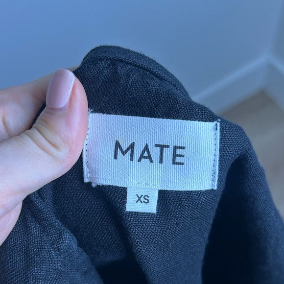 MATE The Label 100% Organic Linen Sqaure Neck Mini Dress Black