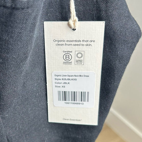 MATE The Label 100% Organic Linen Sqaure Neck Mini Dress Black