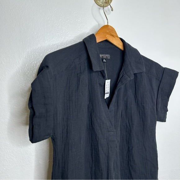 J. Crew J. Crew 100% Cotton Gauze  V- Neck Shirtdress in Black - Cotton