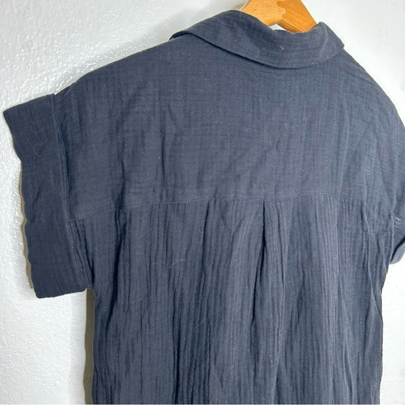 J. Crew J. Crew 100% Cotton Gauze  V- Neck Shirtdress in Black - Cotton