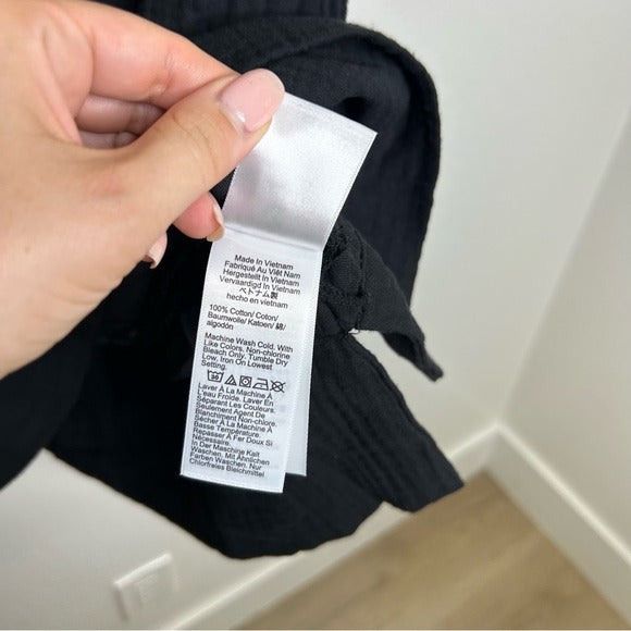 J. Crew 100% Cotton Gauze  V- Neck Shirtdress in Black