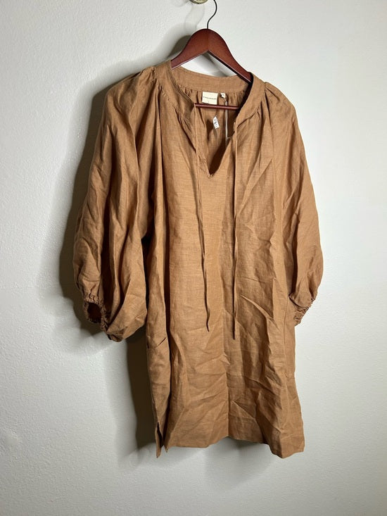 Pippa Ridley 100% Linen Sangria Balloon Sleeve Lightweight Dress in Biscuit