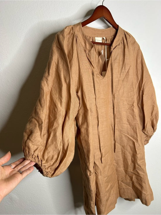 Pippa Ridley 100% Linen Sangria Balloon Sleeve Lightweight Dress in Biscuit