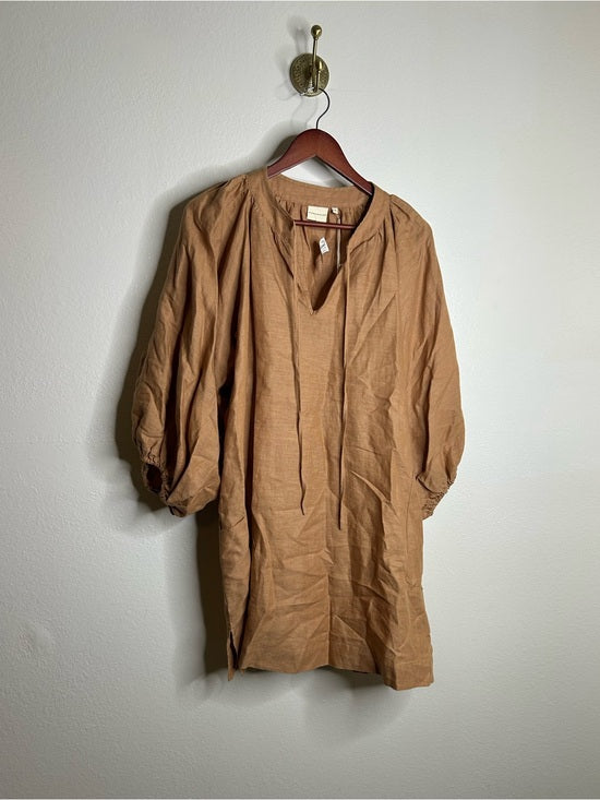 Pippa Ridley 100% Linen Sangria Balloon Sleeve Lightweight Dress in Biscuit