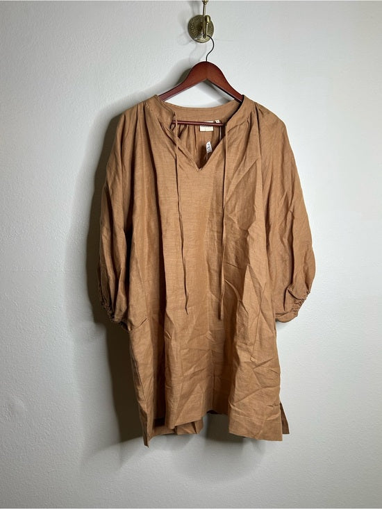 Pippa Ridley 100% Linen Sangria Balloon Sleeve Lightweight Dress in Biscuit