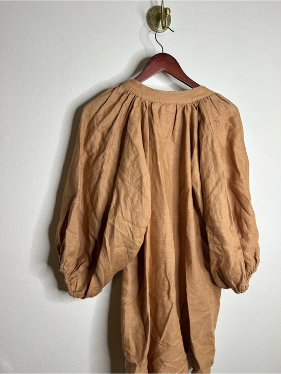 Pippa Ridley 100% Linen Sangria Balloon Sleeve Lightweight Dress in Biscuit