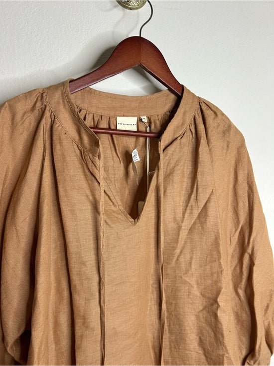Pippa Ridley 100% Linen Sangria Balloon Sleeve Lightweight Dress in Biscuit